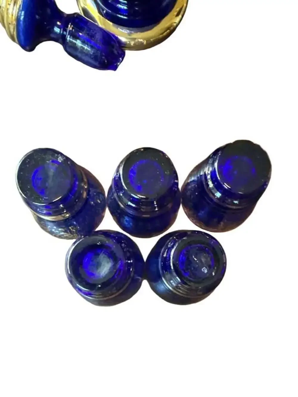 Florentine Decanter Set Cobalt Blue Gold Trim, Glass Stopper and 5 Cups